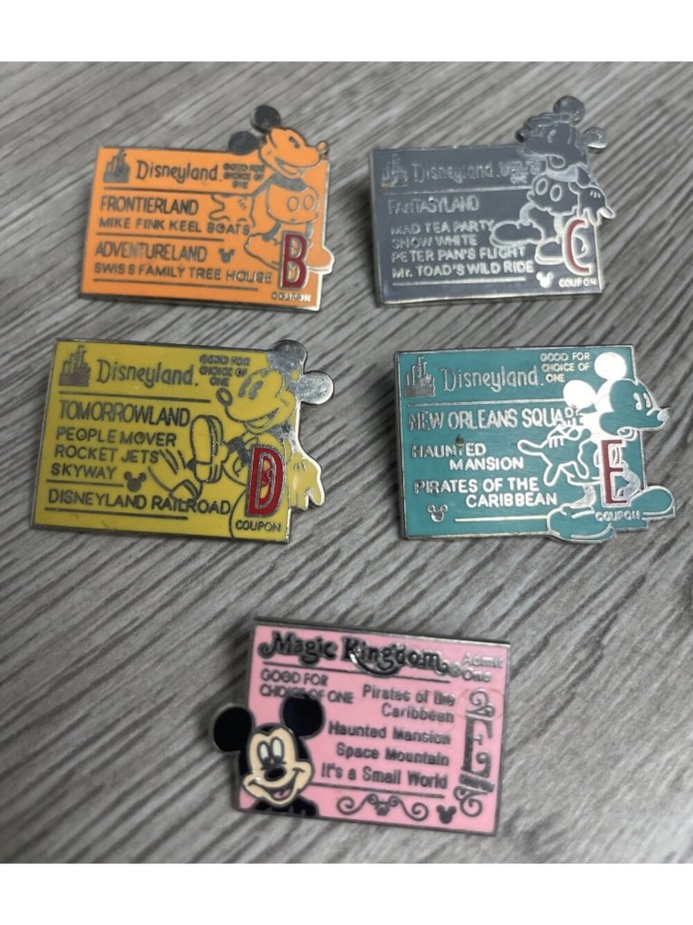 Disney Disneyland Cast Lanyard Series Ride Tickets Pin Set Plus Extra Pin MH JD